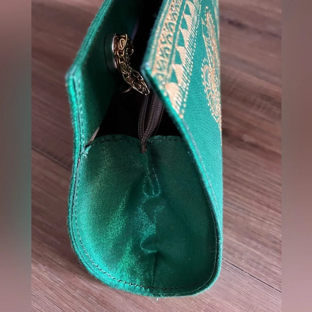 Ranes Green and Gold Painted Evening Clutch